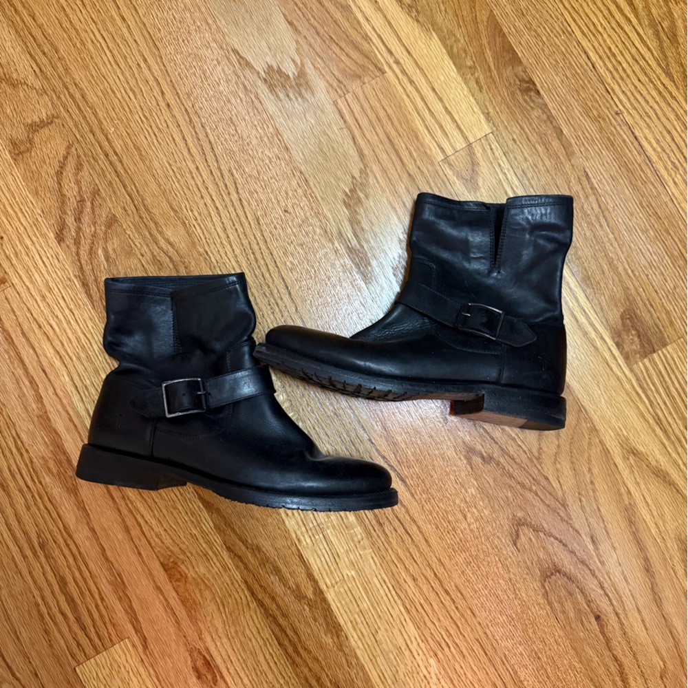 Frye Black Buckle Booties